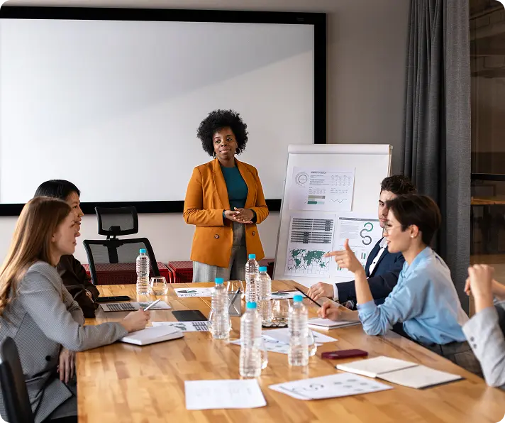 Team strategy meeting in conference room